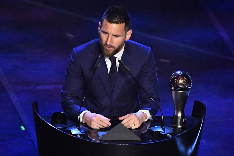 FC Barcelona's Lionel Messi speaks after winning the Best FIFA Men's player award — Reuters photo