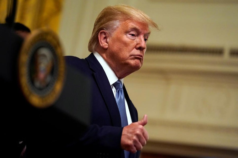 US President Donald Trump gives a thumbs up after delivering remarks at Young Black Leadership Summit at the White House in Washington, US, October 4, 2019. Reuters