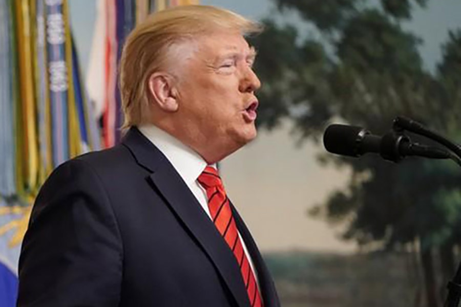 US President Donald Trump making a statement at the White House in Washington of the United States on Sunday. -Reuters Photo