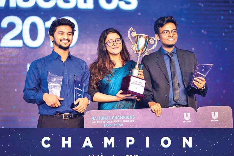 The members of the winning team from BUP— Team Nox— (from left to right) Shoaib Hussain, Anika Rahman, and Labib Ahsan Rhythm