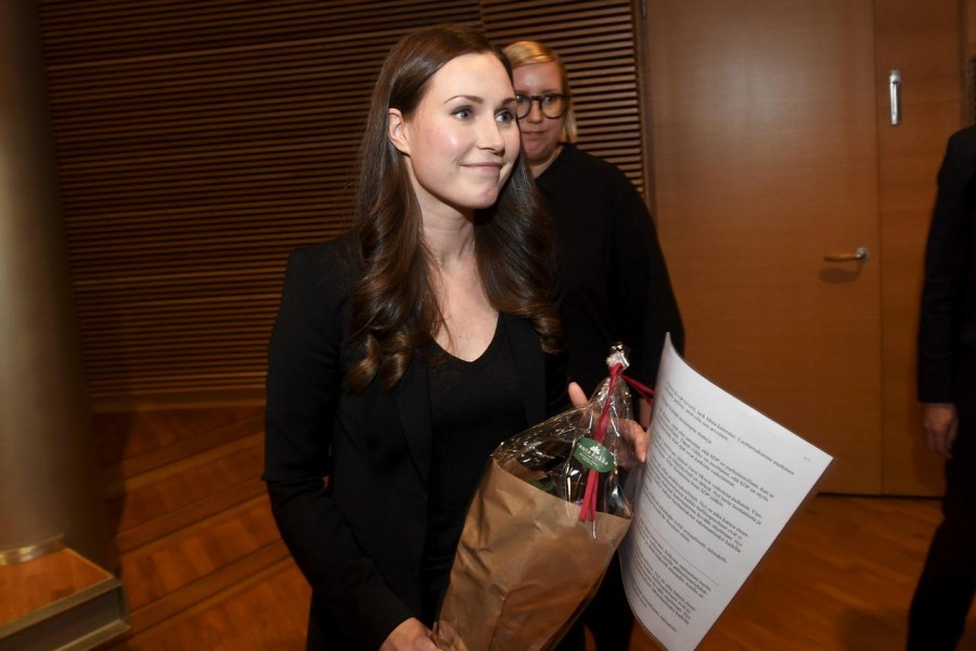 The candidate for the next prime minister of Finland, Sanna Marin, after the SDP's prime minister candidate vote in Helsinki, Finland, December 8, 2019. Vesa Moilanen/Lehtikuva/via REUTERS