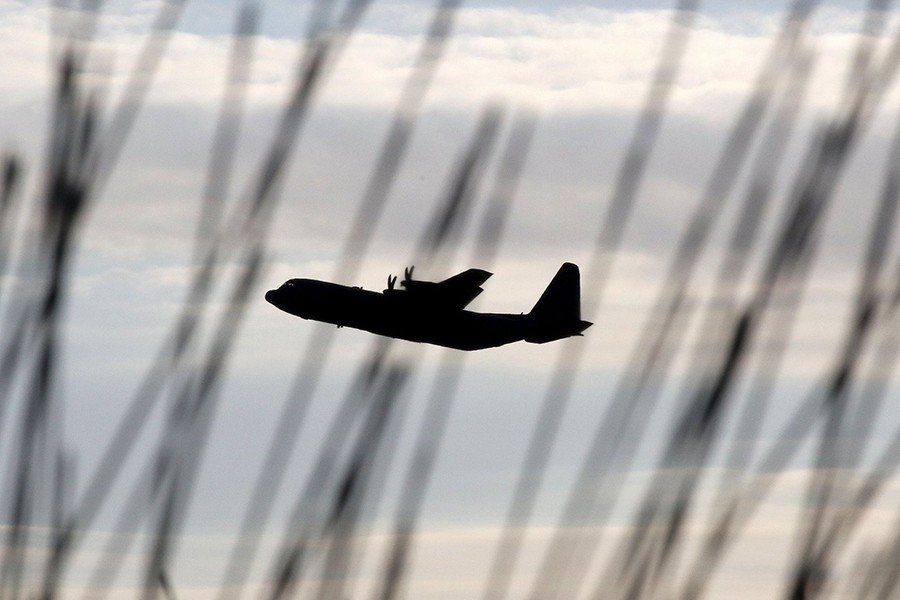 A silhouette of Hercules a C130 seen in this undated Reuters photo