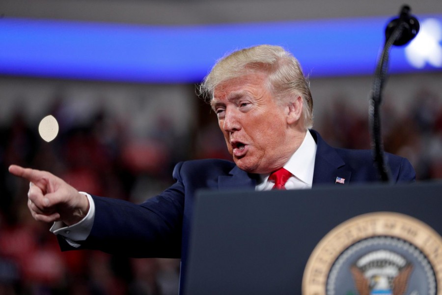 US President Donald Trump delivers remarks during a campaign rally at the Giant Center in Hershey, Pennsylvania, US, December 10, 2019. Reuters