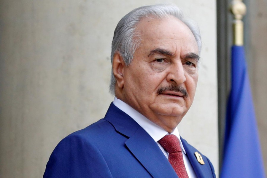 FILE PHOTO: Khalifa Haftar, the military commander who dominates eastern Libya, arrives to attend an international conference on Libya at the Elysee Palace in Paris, France, May 29, 2018. REUTERS/Philippe Wojazer/File Photo