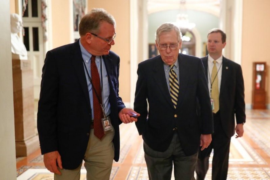 Senate majority leader Mitch McConnell (R-KY) walks to his office from the Senate Chamber ahead of a vote on Capitol Hill in Washington, US, January 13, 2020 — Reuters