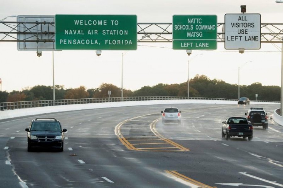 FILE PHOTO: Traffic on and off base is restricted after a member of the Saudi Air Force visiting the United States for military training was the suspect in a shooting at Naval Air Station Pensacola, in Pensacola, Florida, U.S. December 6, 2019. REUTERS/Michael Spooneybarger