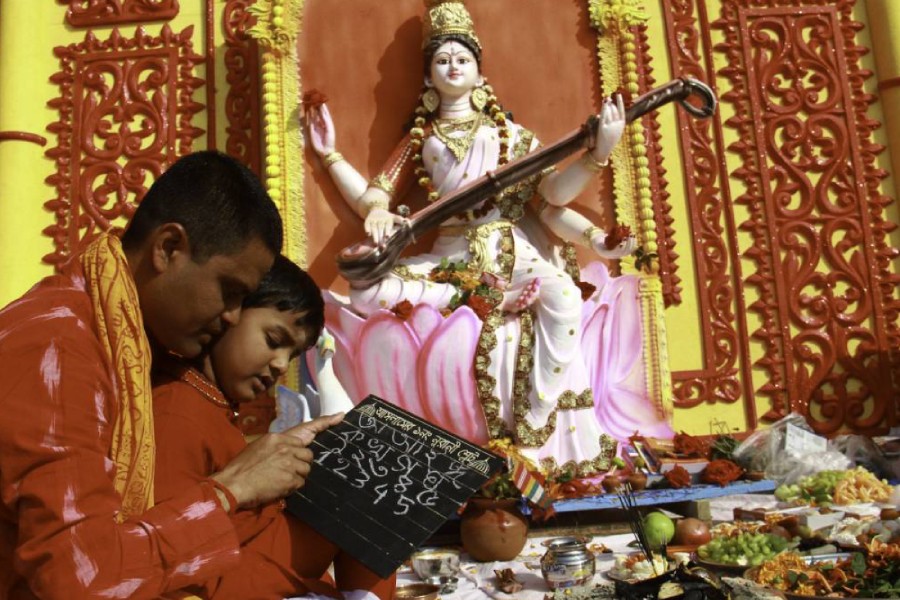 Saraswati Puja being celebrated