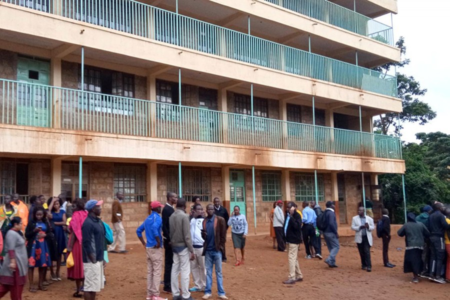 Parents and teachers gather near the scene of a stampede at the Kakamega primary school in Kakamega, Kenya on February 3, 2020 — Reuters photo