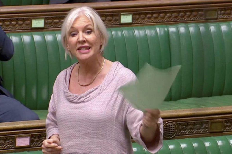 FILE PHOTO: British Conservative MP Nadine Dorries speaks in the Parliament during a debate on alternatives to Prime Minister Theresa May's Brexit Deal, in London, Britain April 3, 2019, in this screen grab taken from video. Reuters TV via REUTERS