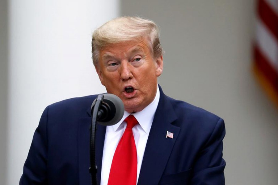 US President Donald Trump addresses the daily coronavirus task force briefing in the Rose Garden at the White House in Washington, US ob April 14, 2020 — Reuters photo