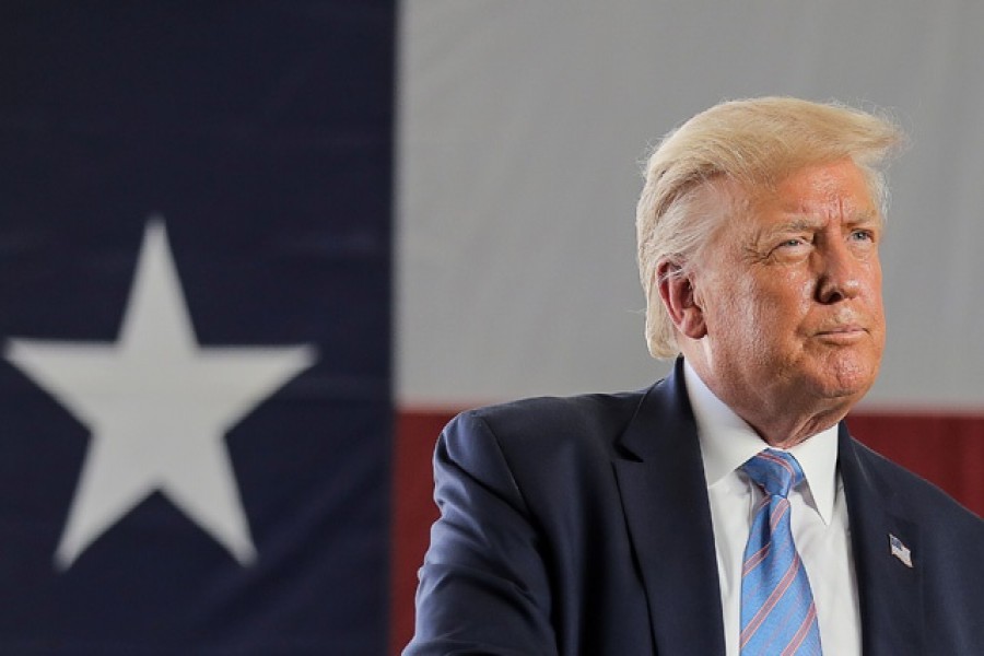 US President Donald Trump delivers a speech during a tour of the Double Eagle Energy Oil Rig in Midland, Texas, US, July 29, 2020. Reuters