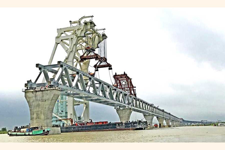 Strong current halts span installation work of Padma Bridge