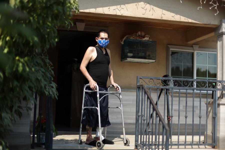 Francisco Garcia, 31, who spent almost four months in hospital with coronavirus disease (Covid-19), recovers at his home in Los Angeles, California, US, August 19, 2020 — Reuters