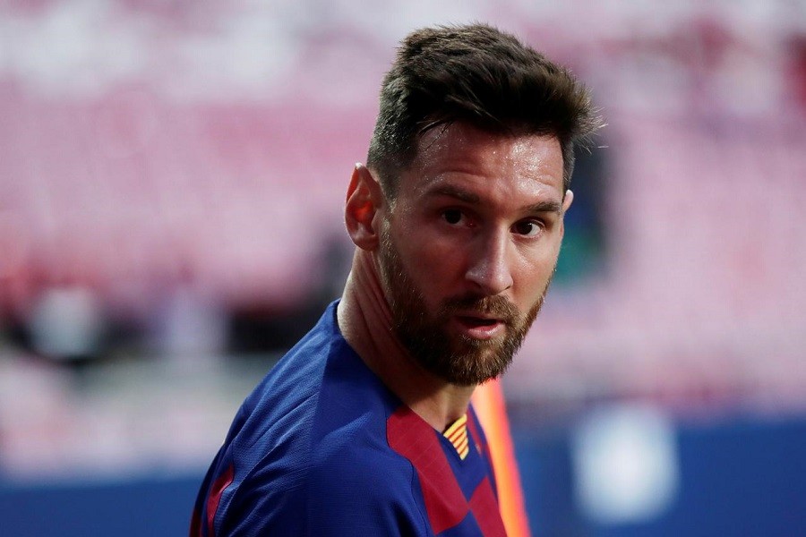 Soccer Football - Champions League - Quarter Final - FC Barcelona v Bayern Munich - Estadio da Luz, Lisbon, Portugal - August 14, 2020 Barcelona's Lionel Messi, as play resumes behind closed doors following the outbreak of the coronavirus disease (Covid-19) — Manu Fernandez/Pool via Reuters