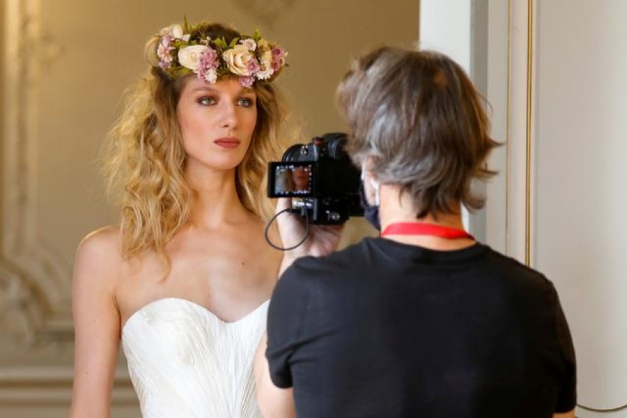 French model Tiffany Fournier poses for a digital presentation as part of the spring/summer 2021 collections for the Polish fashion house La Metamorphose, in Paris, France, September 26, 2020. REUTERS/Charles Platiau