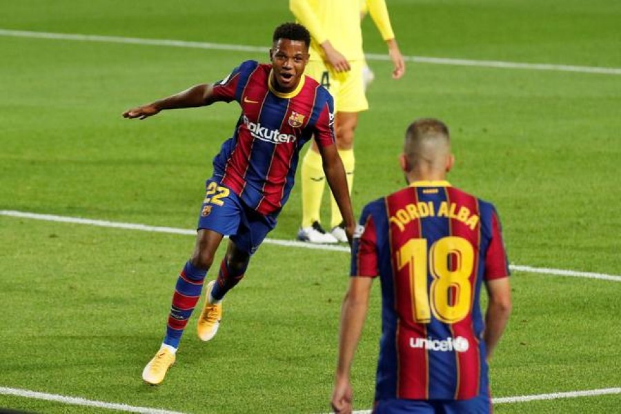 FC Barcelona v Villarreal - Camp Nou, Barcelona, Spain - September 27, 2020 Barcelona's Ansu Fati celebrates scoring their first goal REUTERS/Albert Gea TPX IMAGES OF THE DAY