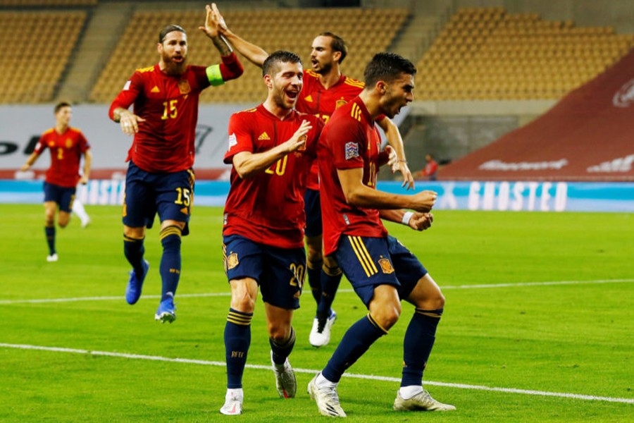 Spain's Ferran Torres celebrates scoring their second goal against Germany on Tuesday, November 17, 2020 — REUTERS photo