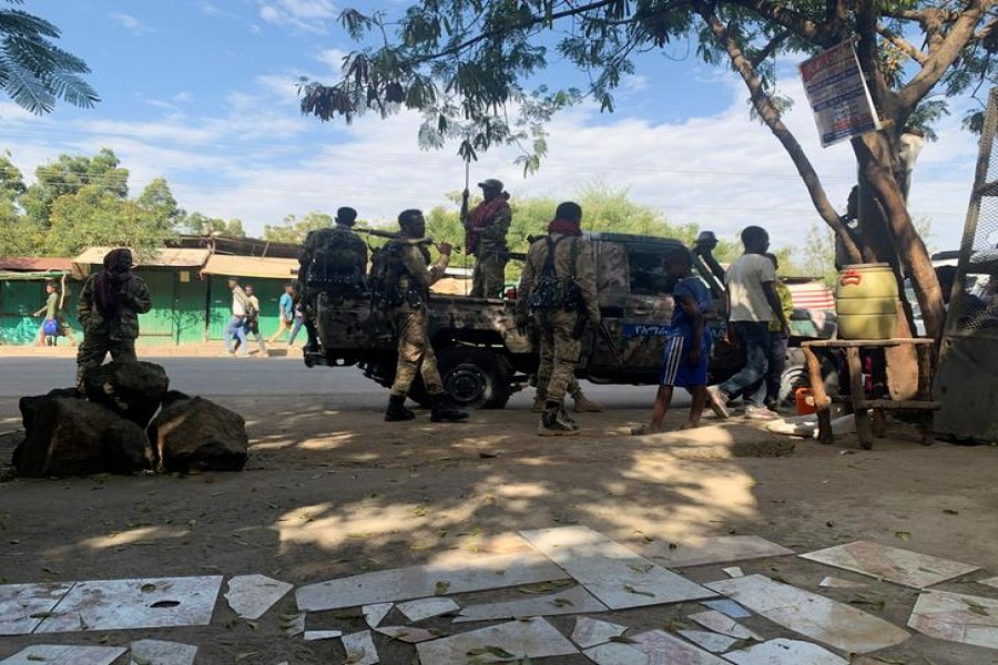 Members of Ethiopian National Defense Force (ENDF) prepare to head to mission, in Sanja, Amhara region near a border with Tigray, Ethiopia November 9, 2020. REUTERS/Tiksa Negeri