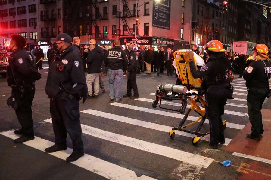 Security personnel standing in the street at the location of a vehicle that struck multiple pedestrians at a protest on Third Avenue in the Manhattan borough of New York City in the United States on Friday evening –Reuters Photo