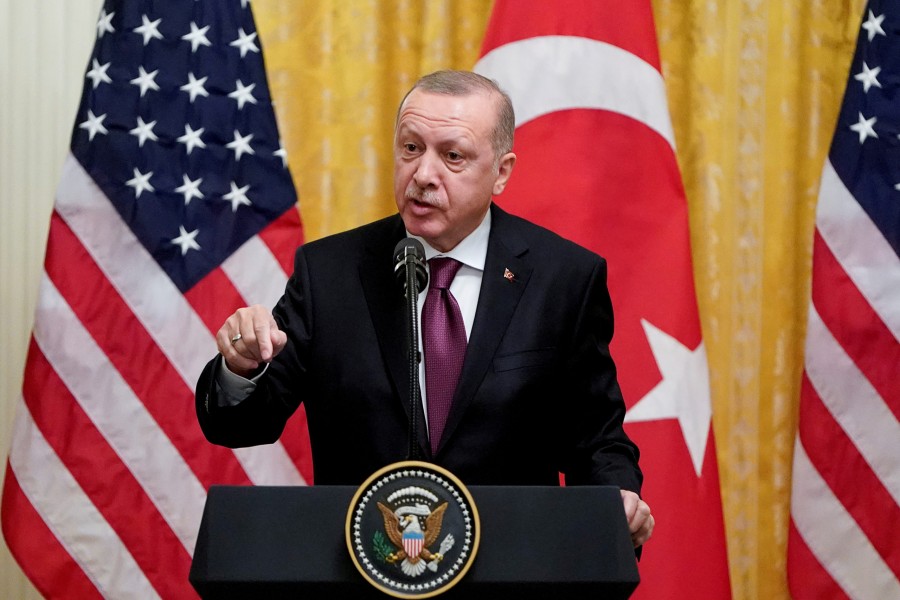 Turkish President Tayyip Erdogan answers questions during a joint news conference with US President Donald Trump at the White House in Washington, US on November 13, 2019 — Reuters/Files