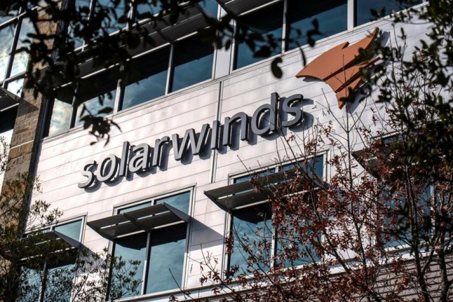 The SolarWinds logo is seen outside its headquarters in Austin, Texas, US, December 18, 2020 – Reuters