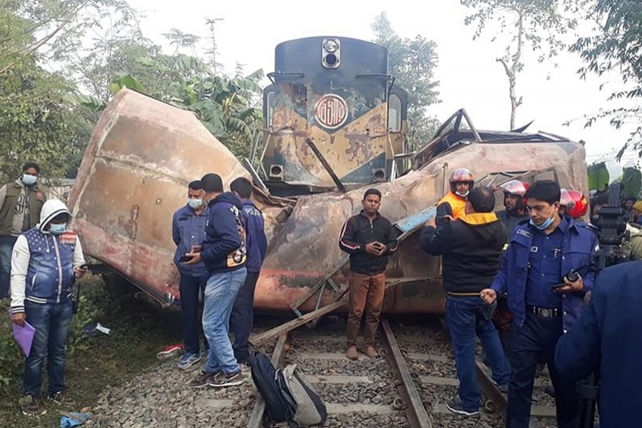 11 die as train slams into bus in Joypurhat