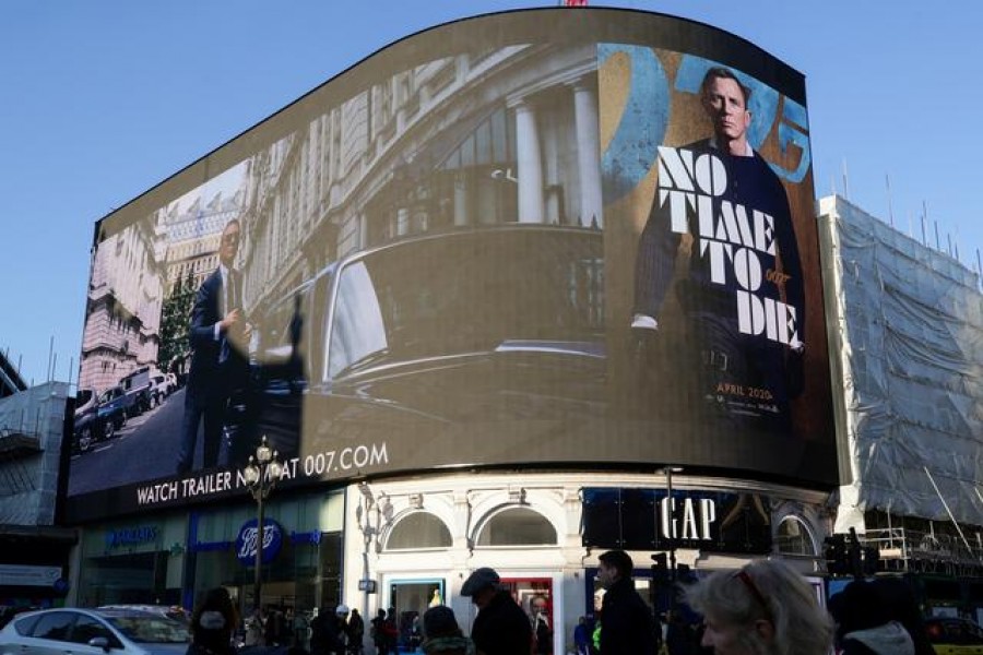 A film trailer for the 25th installment in the James Bond series entitled "No Time to Die" is displayed at Piccadilly Circus in London on December 4, 2019  — Reuters/Files