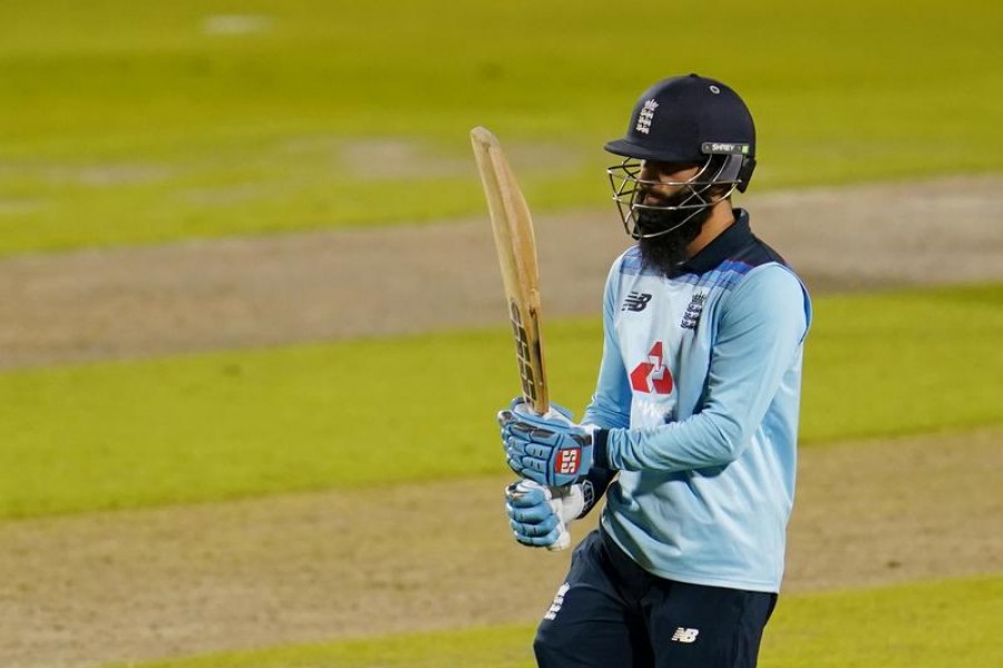 First One Day International - England v Australia - Emirates Old Trafford, Manchester, Britain - September 11, 2020 England's Moeen Ali reacts after losing his wicket Jon Super/Pool via REUTERS