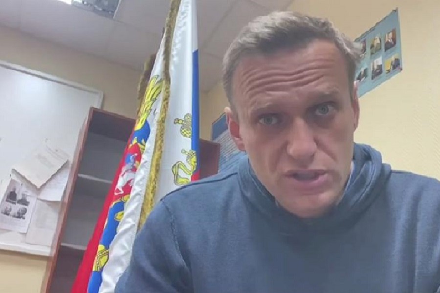 Russian opposition leader Alexei Navalny speaks as he waits for a court hearing in a police station in Khimki outside Moscow, Russia, January 18, 2021, in this still image from video obtained from social media. Courtesy of Instagram @NAVALNY/Social Media via Reuters/Files