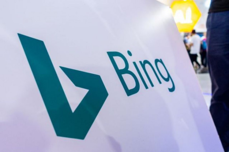 A sign of Microsoft Corp's Bing search engine is seen at the World Artificial Intelligence Conference (WAIC) in Shanghai, China on September 21, 2018 —