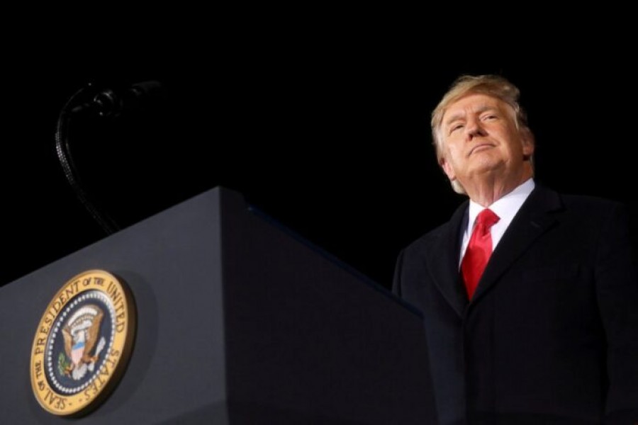 US President Donald Trump addresses a campaign rally in Dalton, Georgia, US, on the eve of the run-off election to decide both of Georgia's Senate seats on January 4, 2021 — Reuters/Files