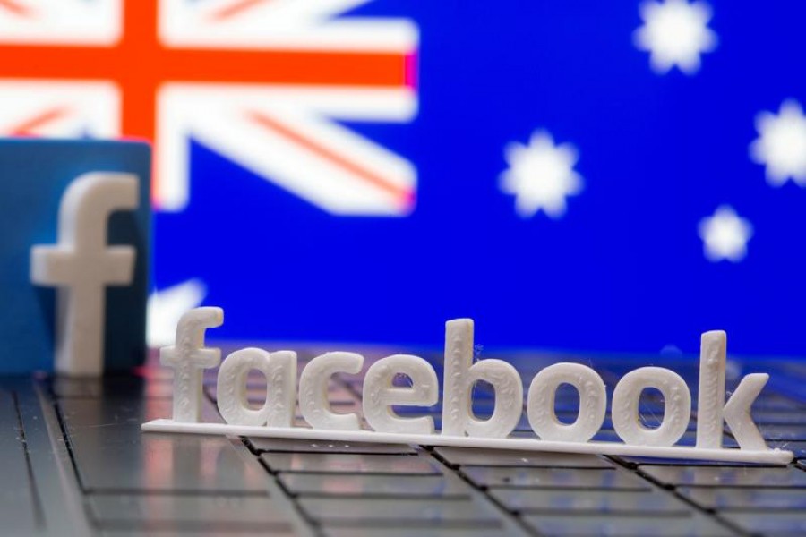 A 3D printed Facebook logo is seen in front of displayed Australia's flag in this illustration photo taken February 18, 2021 — Reuters/Files