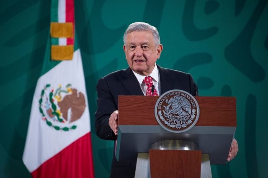 FILE PHOTO: Mexico's President Andres Manuel Lopez Obrador speaks during a news conference at the National Palace in Mexico City, Mexico February 19, 2021. Mexico's Presidency/Handout via REUTERS