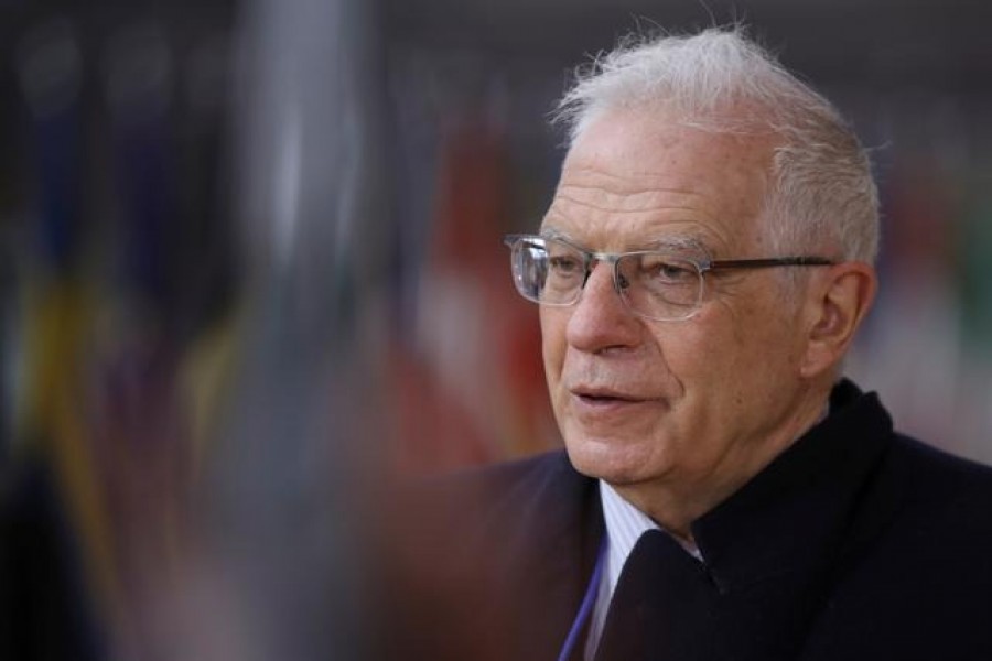 European High Representative of the Union for Foreign Affairs, Josep Borrell, speaks during European Foreign Ministers and Interior ministers Council in Brussels, Belgium on March 15, 2021 — Pool via REUTERS