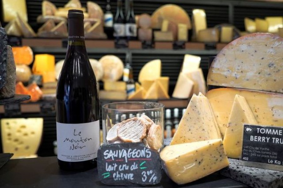 French cheese is displayed for sale at a supermarket in Joinville-le-Pont, near Paris, as sales of cheese eaten at home has rocketed over the last year amid lockdowns and restrictions, in France, March 25, 2021 in this screen grab taken from a video. Lucien Libert/REUTERS TV via REUTERS