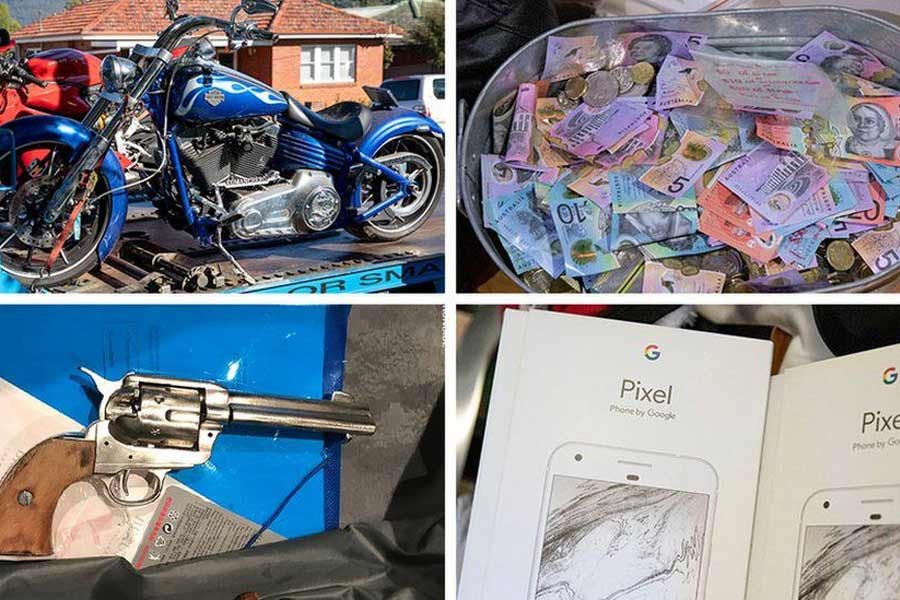 Items seized in the sting included motorbikes and money. Photo: Australian Federal Police