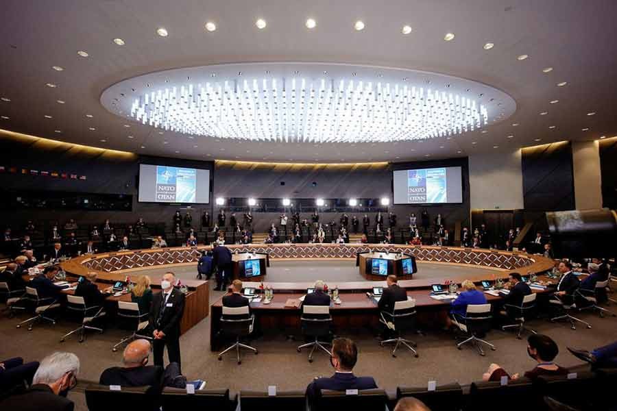 NATO heads of states and governments gather for a plenary session at a NATO summit in Brussels on Monday -Reuters photo