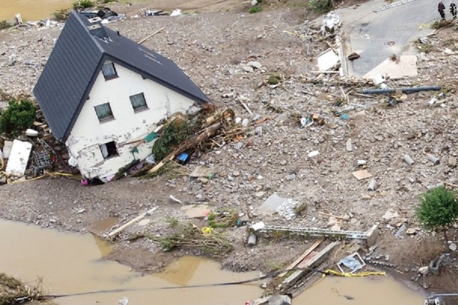 A general view of flood-affected area following heavy rainfalls in Schuld, Germany, on July 15, 2021. Picture taken with a drone. REUTERS/Staff