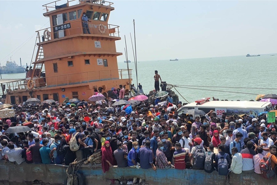 Eid returnees crowd Shimulia ferry port