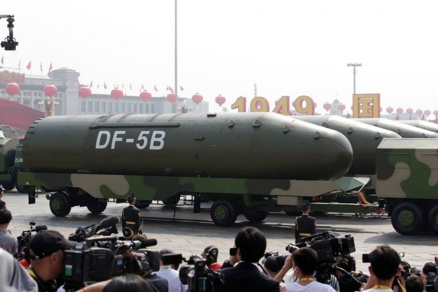 Military vehicles carrying DF-5B intercontinental ballistic missiles travel past Tiananmen Square during the military parade marking the 70th founding anniversary of People's Republic of China, on its National Day in Beijing, China on October 1, 2019 — Reuters/Files