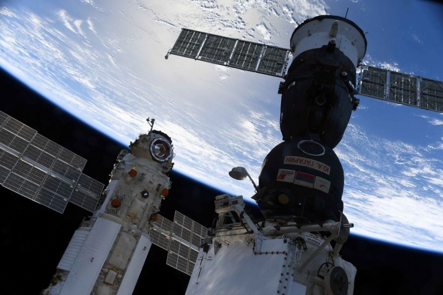 The Nauka (Science) Multipurpose Laboratory Module is seen docked to the International Space Station (ISS) next to next to Soyuz MS-18 spacecraft on July 29, 2021 — Handout via REUTERS