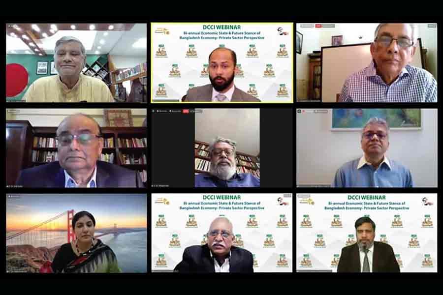 Speakers at a webinar on ‘Bi-annual economic state and future stance of Bangladesh economy: private sector perspective’, organised by the DCCI on Saturday