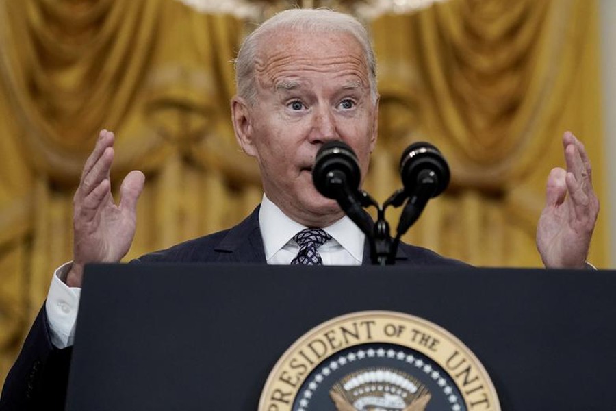 US President Joe Biden delivers remarks on evacuation efforts and the ongoing situation in Afghanistan during a speech in the East Room at the White House in Washington, US on August 20, 2021 — Reuters photo