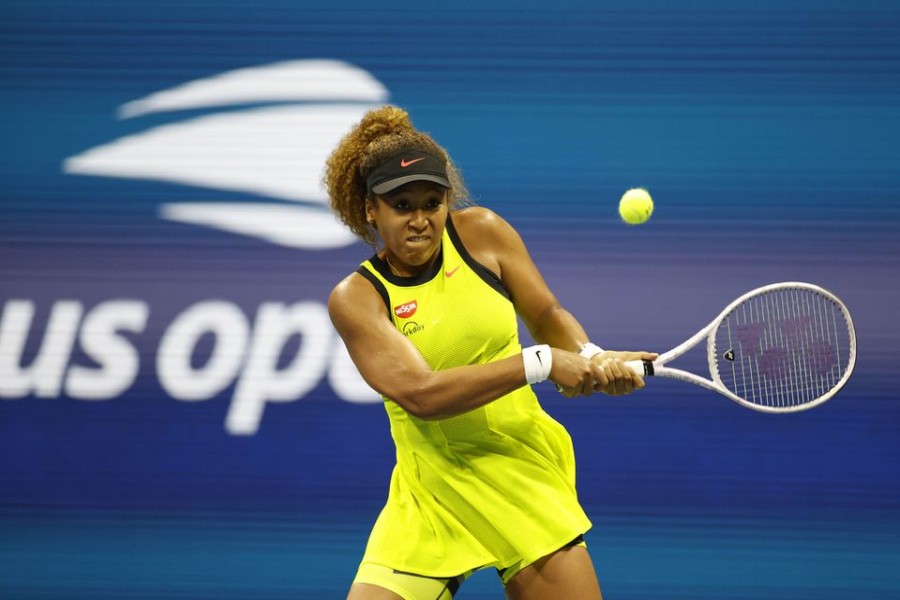 Naomi Osaka of Japan in action against Marie Bouzkova of Czech Republic in the first round on day one of the 2021 U.S. Open tennis tournament at USTA Billie King National Tennis Center — USA TODAY Sports via REUTERS