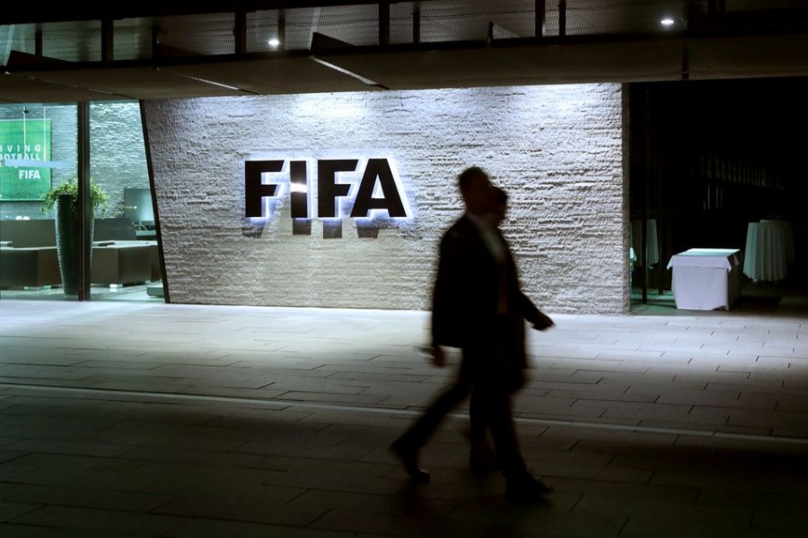 FIFA's logo is seen at its headquarters in Zurich, Switzerland September 30, 2020. REUTERS/Arnd Wiegmann/Files