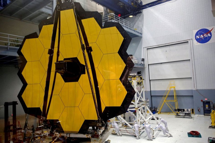 The James Webb Space Telescope Mirror is seen during a media unveiling at NASA’s Goddard Space Flight Center at Greenbelt, Maryland on November 2, 2016 — Reuters/Files