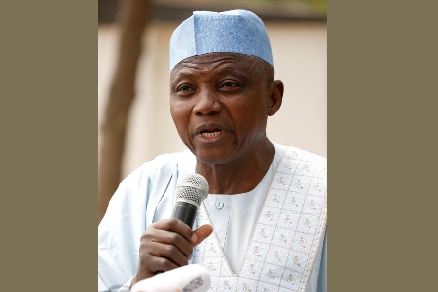 Garba Shehu, spokesman to Nigerian President Muhammadu Buhari addresses a news conference following the postponement of the presidential election in Daura, Nigeria February 16, 2019. REUTERS/Luc Gnago