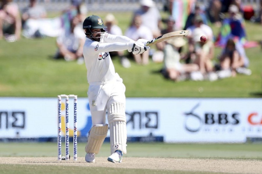 Bangladesh's Liton Das during play on day three of the first cricket test between Bangladesh and New Zealand at Bay Oval in Mount Maunganui, New Zealand, Monday, January 3, 2022 — Photosport via AP