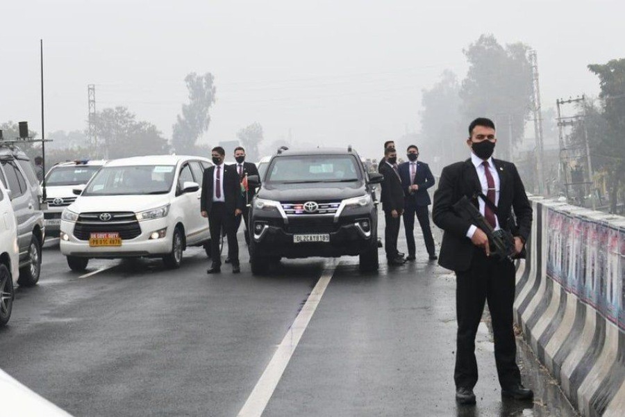 The PM's convoy was stuck on a flyover - ANI photo