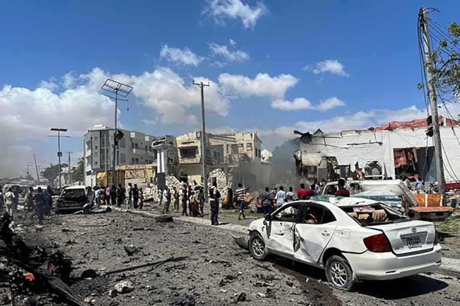 A general view shows the scene of an explosion in the Hamarweyne district of Mogadishu on Somalia on Wednesday. Photo: Reuters